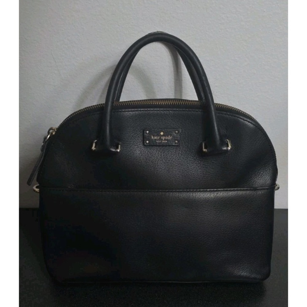 Kate Spade Black Leather Dome Satchel Grove Street Carli Hand Bag Purse Gold EUC